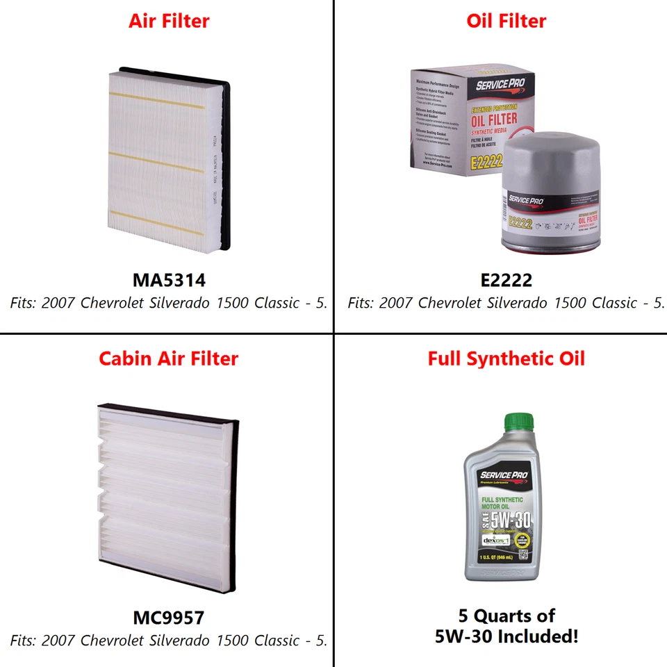 2007 Chevrolet Silverado 1500 Classic 5.3L Oil, Air & Cabin Filter Kit (5W-30) Foto 2 de 4