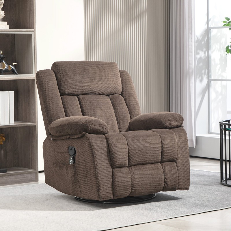 HOMCOM Massage Recliner Chair with Heat, Swivel Rocker with Footrest, Brown