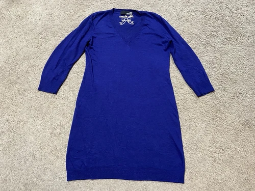 LOVE Moschino Y2K maglia maglione abito tunica blu manica 3 4 taglia 8 fiocco misto lana