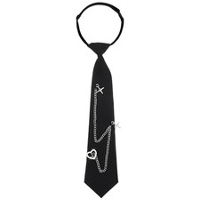 Black Tie for Women Pre Tied Punk Skinny Ties with Chain Accessories Metal