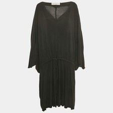 Stella McCartney Black Jersey Plunge Neck Drawstring Midi Dress L