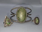 Vtg Navajo Sterling Silver Green Turquoise Cuff Bracelet & 2 Rings Stunning .925