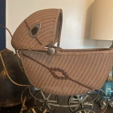 Antique Wicker Baby Doll Stroller Carriage Victorian Reclines Wheel Stopper VTG