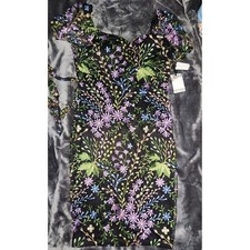 Kensie Embroidered Floral Sheath Dress Short Sleeve Sweetheart Neckline Size 12