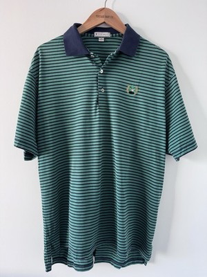Peter Millar Men s Golf Polo Navy/Green Stripe Eagle Oaks CC Medium