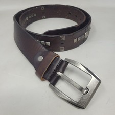 Brown Leather Belt Large Studded Western Silver Buckle Punk Rock Biker Rugged