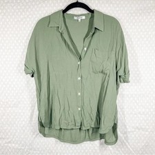 Madewell Women Top Sz S Green Crepe Daily Drapey Button Down Short Sleeve