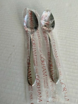 2 New Gorham Elegance Georgetown Glossy 18/8 Stainless Teaspoons 6'' Japan