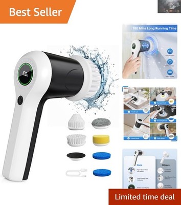 Cordless Electric Spin Scrubber - 2 Speed Waterproof Cleaning Brush with 6 Heads