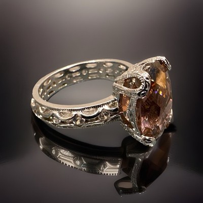 Tacori IV Ring 925 Sterling Silber mit Ovalschliff rosa Turmalin & CZ Größe 6,5