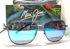 NEW Maui Jim Mano Navy w/Silver Stripe Polarized Blue Hawaii Sunglasses B877-03