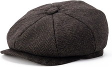 BOTVELA Men's 8 Panel Wool Blend Newsboy Flat Cap Herringbone 7 7/8, Coffee