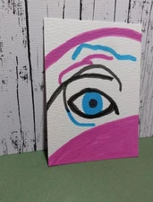 GAT ACEO Eye Absract Art Signed 3.5X2.5 Original Acrylic Painting  Impressionist