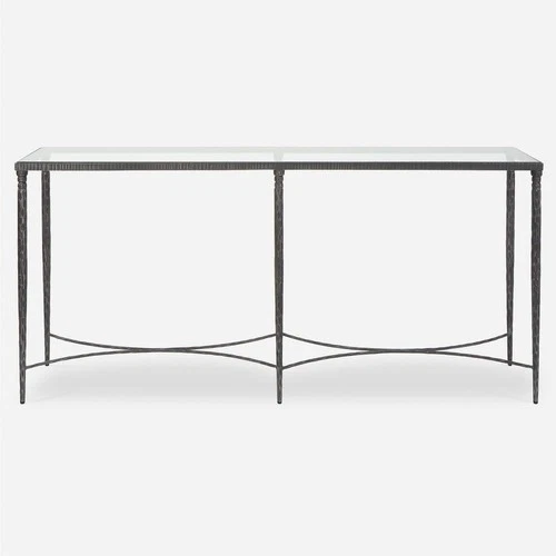 Uttermost 25292 Washington 63"W Iron and Tempered Glass Table - Rustic Black / - Picture 1 of 6