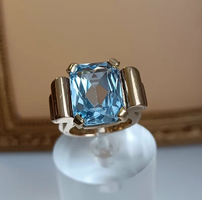 BOUCHERON Bague Tank ancienne 18 g or 18 carats aigue marine T 52 - Photo 1/4