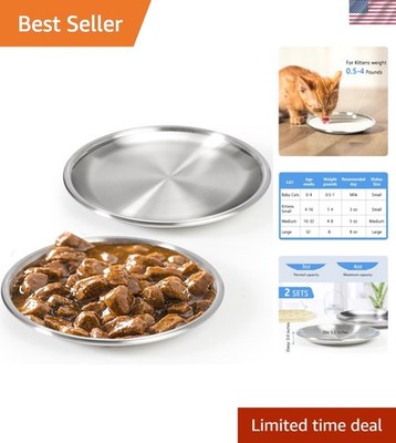 Stainless Steel Cat Dishes for Food and Water - 2 Sets, Shallow Style