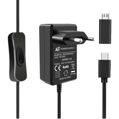 USB-C Netzteil für Raspberry Pi 4, 3B+, 2A, 18W, Ein-/Ausschalter, -Stecker