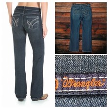 Wrangler Jeans Size 7 8 Q Baby Boot Cut Mid Rise Dark Wash Embellished Riding
