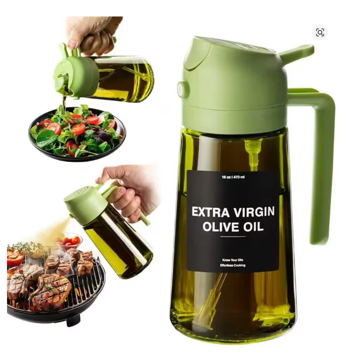 Cooking Oil Spray Bottle 470ml 2-in-1 Olive Oil Dispenser Glass