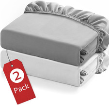Twin Fitted Sheets 2 Pack Deep Pocket Up to 14 Soft Breathable Grey White