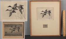 1945 Signed OWEN J GROMME Federal Duck Stamp & Bresler Bird Hunting Lithograph