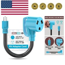 30 Amp to 110 Volt RV Adapter Cord, 30A to 15A NEMA 5-15P Male to TT-30R Fema...