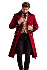 Men  s Victorian Military Regency Red Tailcoat, Vintage Steampunk Winter Coat