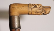 Antique HandCarved Dog Head Handle Wood Cane Walking Stick 33" Tall