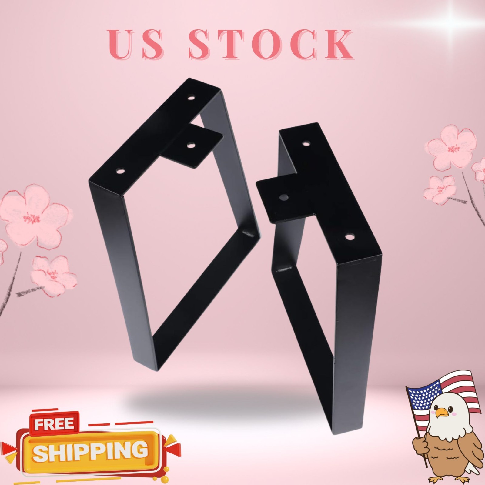 18" Steel Trapezoid Table Legs, 2pcs for Coffee Table, TV Stand, Bench