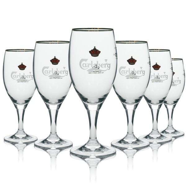 6X Carlsberg Bier Glas Pokal Goldrand 200Ml Ritzenhoff GläSer Pils Tulpe Export-image