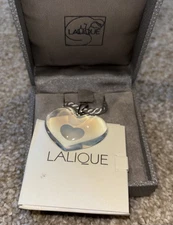 Iridescent  LALIQUE France Glass Clear HEART Crystal PENDANT NECKLACE