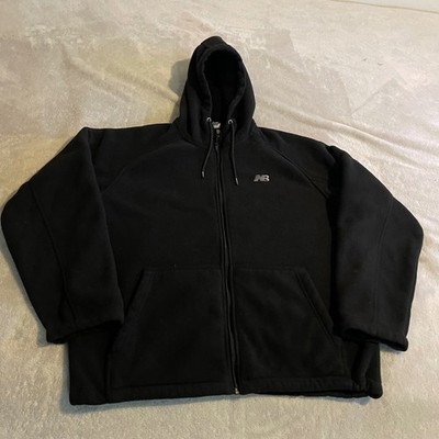 New Balance Mens Fleece Zip Up Hoodie Black Sherpa Lined Jacket Size Medium