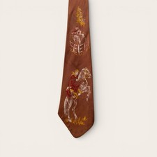 Vintage 1940s 50s Western Horse Bronco Hand Painted Neck Tie 3.5 X 44.5