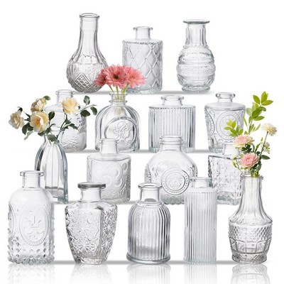 Glass Bud Vase Set of 16, Small Flower Vases, Glass Vases for Centerpieces, V...