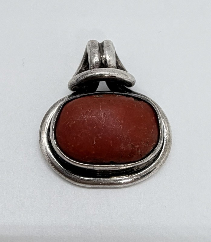 Old Pawn Vintage Native American Sterling Silver Coral Chunky Pendant
