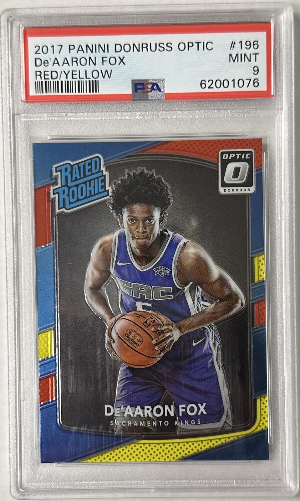 2017 PANINI DONRUSS OPTIC RED/YELLOW #196 DE'AARON FOX ROOKIE RC PSA 9
