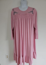 Vintage National Pink Embroidered Granny Maxi Nightgown Plus 3X Round Neck L/S