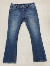 YMI WANNA BETTA BUTT Jeans Wm  s Size 14 Inseam 31  Dark Whiskered Boot Cut Flap