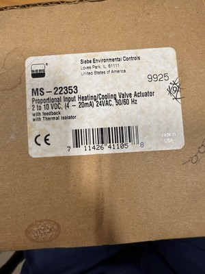 New Siebe MS-22353/MS22353, HEATING,COOLING  Valve Actuator 24VAC /2-10VDC