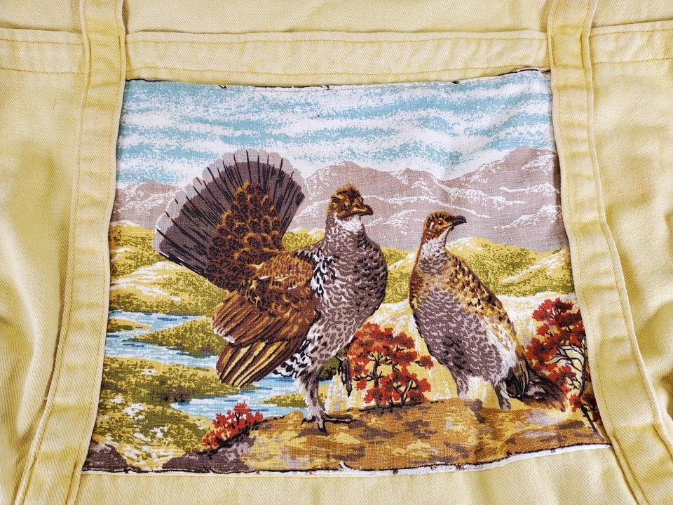 Vintage Handmade House N Home Yellow Fabric Tote Bag with Geese & Grouse Birds  - Image 4 of 4