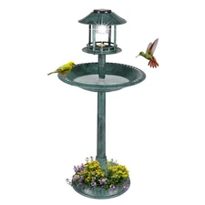 42inch Plastic Round Bird Bath with Solar Light & Sturdy Base for Outdoor Garden