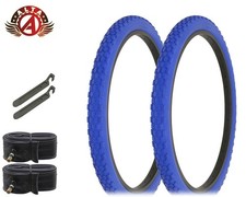 ALTA BICYCLE WIRE BEAD CRUISER BLUE TIRES 26 x 2.125 ROUGH KNOBBY TREAD 6pc Set.