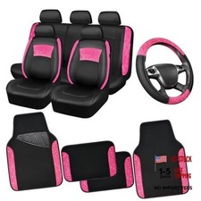 Universal Leather Pink Lace Car Seat Covers Full Set For Black And Hot Pink