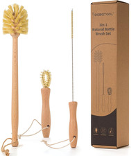 Natural Bottle Brush Set 3-In-1-13.7 Inch Long Handle Wooden Bottle Brush for Cl