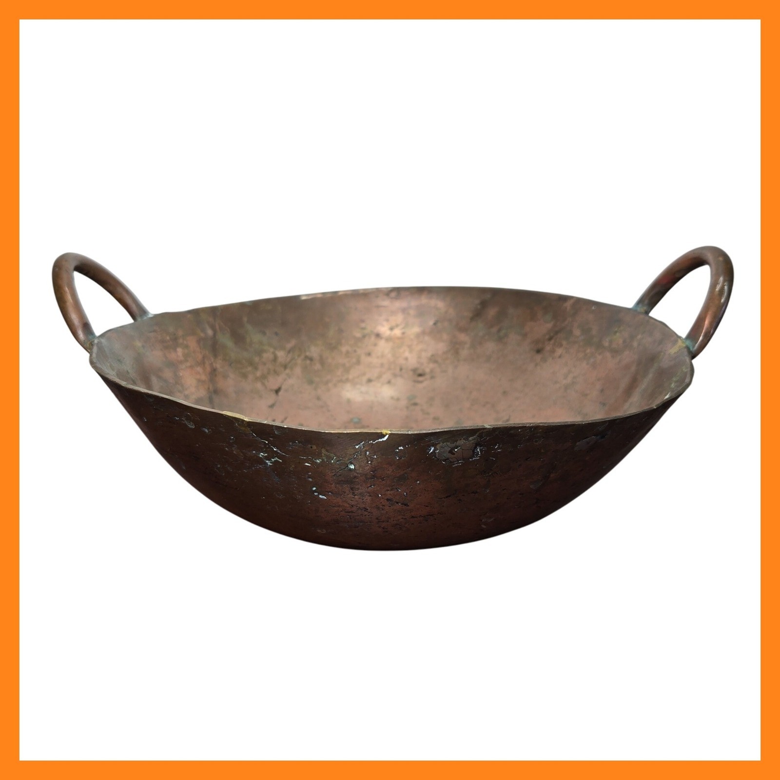 Antique Hand Hammered Copper Cauldron Pot Rustic Farmhouse Kitchen Decor