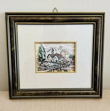 Sterling Silver Copper Relief Painting Landscape Marked Foglio Framed Artwork