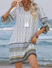 IT Bohemian Style Long Sleeve Dress with Tassel Tie