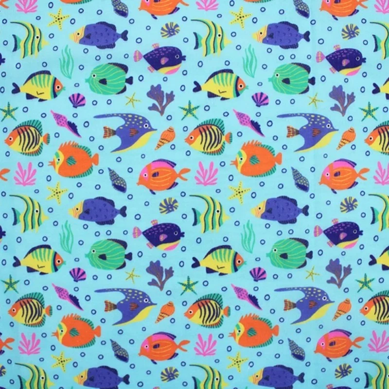 MP Digital Polycotton Fabric | Tropical Fish Ocean Sea Life Shells | 112cm Wide