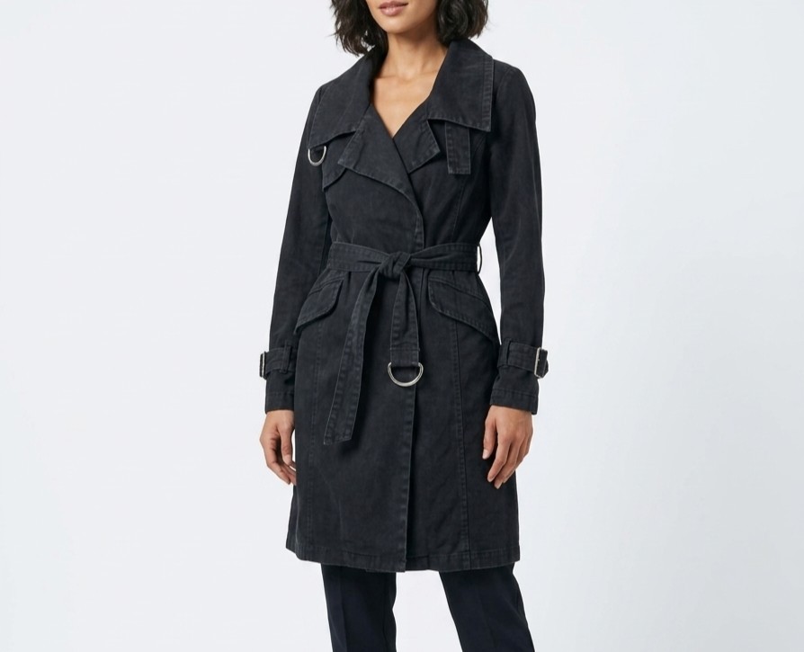 VINTAGE Y2K BLACK GRUNGE TRENCH COAT SIZE 8 LASS ROUGE