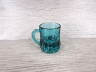 FEDERAL GLASS - BLUE GREEN- MINI BEER MUG SHOT GLASS - VINTAGE